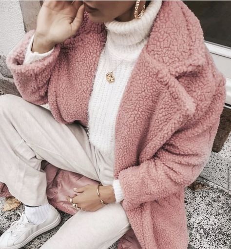 Pink Teddy Jacket Outfit, Pink Teddy Coat Outfit, Fuzzy Jacket Outfit, Teddy Jacket Outfit, Dress Jacket Outfit, Pink Fuzzy Jacket, Teddy Coat Outfit, Pink Teddy Coat, Winter Jacket Outfits