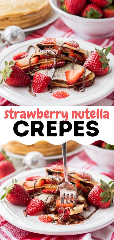 Strawberry Nutella Crepes turn any day into a special occasion! Stuffed with Nutella and dusted with powdered sugar, serve these strawberry crepes for both breakfast or dessert.
They’re perfect for Valentine’s Day, Mother’s Day or any special occasion! Strawberry Crepes Recipe, Crepes Recipe Breakfast, Vegetable Soup Recipes Healthy, Nutella Ingredients, Lemon Crepes, Stuffed Crepes, Homemade Crepes, Strawberry Nutella, Easy Crepe Recipe