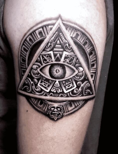 Aztec Tattoo Design Images (Aztec Ink Design Ideas) Tattoo Ideas Aztec, Aztec Eye Tattoo, Aztec Serpent Tattoo, Aztec Sun Tattoo, Eye Tattoo Meaning, Pyramid Tattoo, Third Eye Tattoos, Luna Tattoo, Protection Tattoo