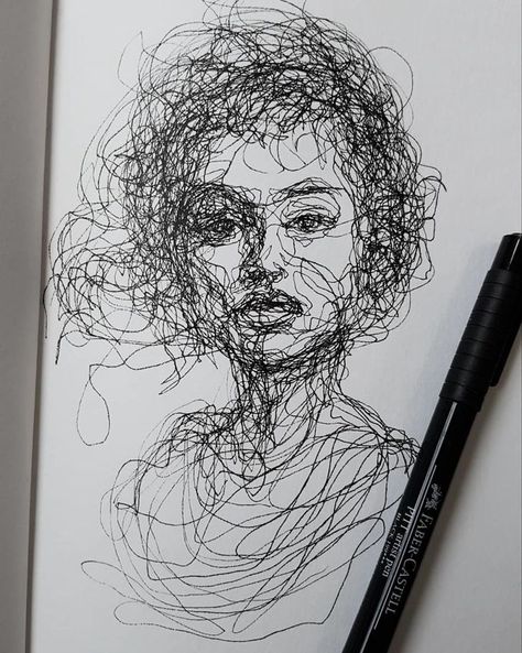 Scribble Drawings, Self Portrait Drawing, Self Portrait Art, Fineliner Art, 심플한 그림, Scribble Drawing, Scribble Art, 3d Street Art, Beauty Art Drawings