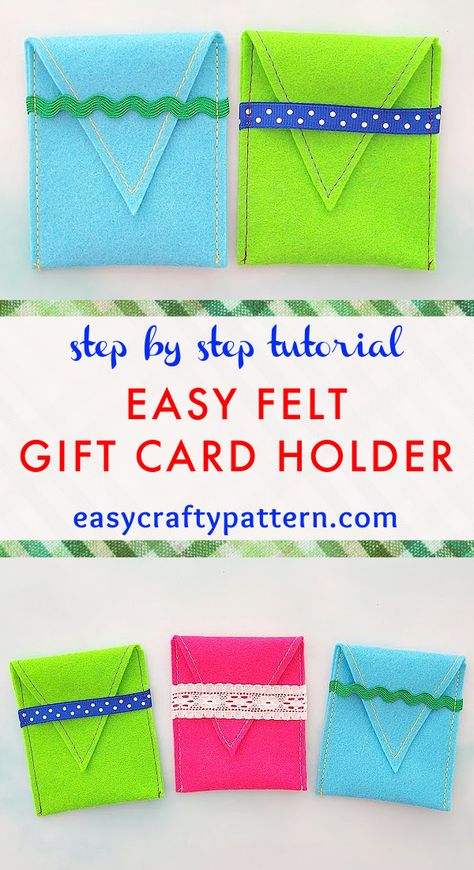 Blue, green, pink felt gift card envelope with ribbon. Diy Gift Card Holder, Craft For Teens, Origami Fabric, Season Craft, Felt Envelope, Home Decor Embroidery, Gift Card Holder Diy, Envelope Tutorial, Winter Craft Ideas