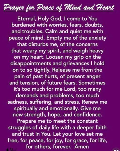 Prayer for Peace of Mind and Heart Quotes Nature, Everyday Prayers, Prayer For Peace, Special Prayers, Christian Prayers, Beautiful Prayers, Good Prayers, Prayer Times, The Prayer