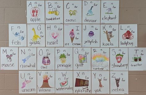 Footprint Letter Crafts, Footprint Alphabet Book, Abc Footprint Art Alphabet Book, Infant Alphabet Art, Footprint Alphabet Art, Alphabet Footprint Art, Alphabet Footprints, Footprint Alphabet, Handprint Alphabet