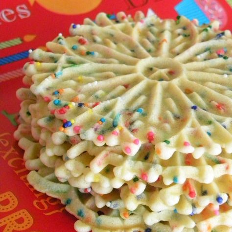 Family Recipes & more • Rainbow Pizzelle Cake Mix Pizzelle Recipe, Filled Pizzelle Recipe, Vanilla Pizzelle Recipe, Orange Pizzelle Recipe, Savory Pizzelle Recipe, Pizelles Cookies Recipes, Pizzle Cookies Pizzelle Recipe, Pitzells Cookies Recipe, Pizzelle Cookies Ideas