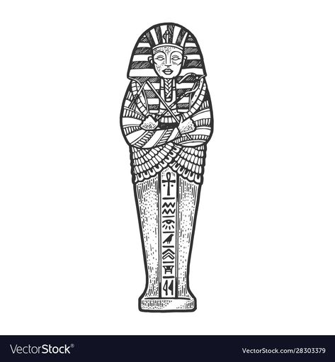 Sarcophagus Tattoo, Egyptian Illustration Art, Egyptian Art Tattoo, Egyptian Drawings Tattoo, Ancient Sketch, Sarcophagus Drawing, Pharaoh Drawing, Casket Tattoo, Pharaonic Drawings