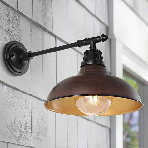 JONATHAN Y Wallace Iron Victorian Arm Industrial Traditional 1-Light 12.5-in H Polished Brown LED Outdoor Wall Light in the Outdoor Wall Lights department at Lowes.com Outdoor Light Fixture, Two Tone Walls, Outdoor Light Bulbs, Farmhouse Industrial, Metal Wall Light, Black Outdoor Wall Lights, Led Outdoor Wall Lights, Hospitality Projects, Outdoor Sconces