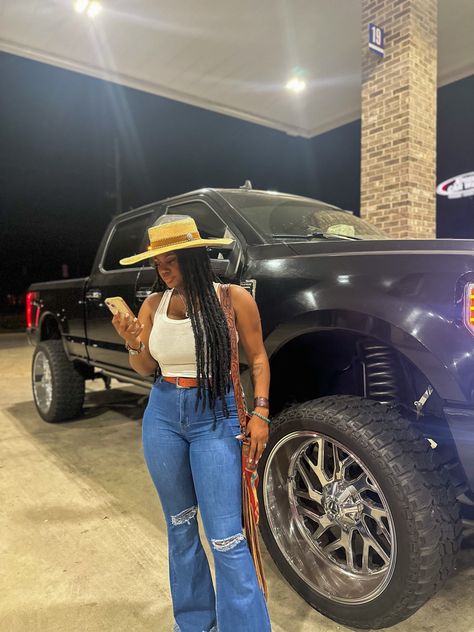 Black Girl . Country Girl. Lifted Ford 250 Western Outfits For Black Women, Western Outfit Black Women, Western Wear Black Women, Nashville Outfits Black Women, Simple Cowgirl Outfits Casual, Cowgirl Outfit Black Women, Black Cow Girl Outfits, Country Outfit Black Women, Black Women Cowgirl Outfit