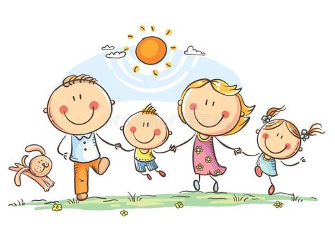 Happy family with two children having fun running outdoors. Vector drawing , #ad, #children, #fun, #Happy, #family, #Vector #ad 가족 일러스트, Kindergarten Drawing, Sky Zone, Office Mural, Family Clipart, Stick Figure Drawing, Family Drawing, Jar Ideas, Happy Cartoon