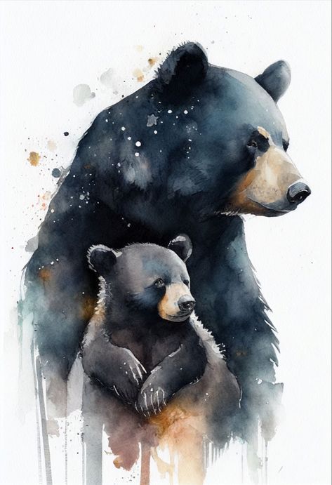 Andrew Simoson | WATERCOLOR | Black Bear and Cub Black Bears Art, Deer Artwork, Bear Artwork, Bear Watercolor, Watercolour Inspiration, Wildlife Paintings, Amazing Paintings, Bear Art, Color Pencil Art