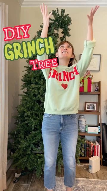 Emily Waldo | Holiday and Home Decor on Instagram: "Comment “🎁” if you like this tutorial! Who’s feelin’ Grinchy💚⁉️ all Grinch items can be found at @amistadfloral ❣️ This tree took about an hour to complete 🎄 of course I only decorate the front though 🤣🤣 #amistadfloral #ad #grinchtree #grinchdecor #grinchchristmas #grinchchristmastree #christmastreedecorating #christmastreedecor #diychristmas #diychristmasdecor #christmasdecorating #wreathsbywaldo #christmasdecorideas" How To Make A Grinch Tree Topper, How To Make Grinch Tree, How To Decorate A Grinch Christmas Tree, Diy Grinch Tree Decorations, Grinch In Christmas Tree, Grinch Decor Diy, Grinch Tree Diy, Grinch Christmas Tree Diy, Diy Grinch Christmas Tree