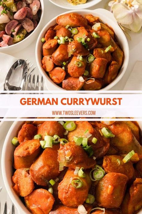 This delicious German currywurst recipe is so quick to make at home in the air fryer. Ready to serve in less than 20 minutes, you can recreate the this Berlin street food classic easily with a few simple ingredients. The curry ketchup is out of this world. #currywurst #germansausage #curryketchup German Currywurst, Curry Ketchup Recipe, Currywurst Recipe, Curry Wurst, Keto Sausage Recipe, Curry Ketchup, German Sausage, Ketchup Recipe, Best Curry