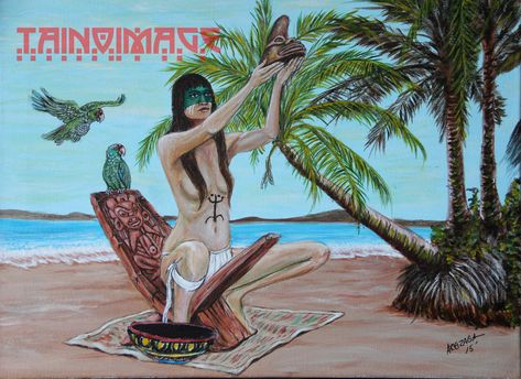 Taina Princess. Acrylic on canvas. Painted by Albert Areizaga. #taino #taina #puertorico Paint Jewelry, Age Of Exploration, Puerto Rico History, My Culture, My Ancestors, My Heritage, Art Characters, Acrylic On Canvas, The Land