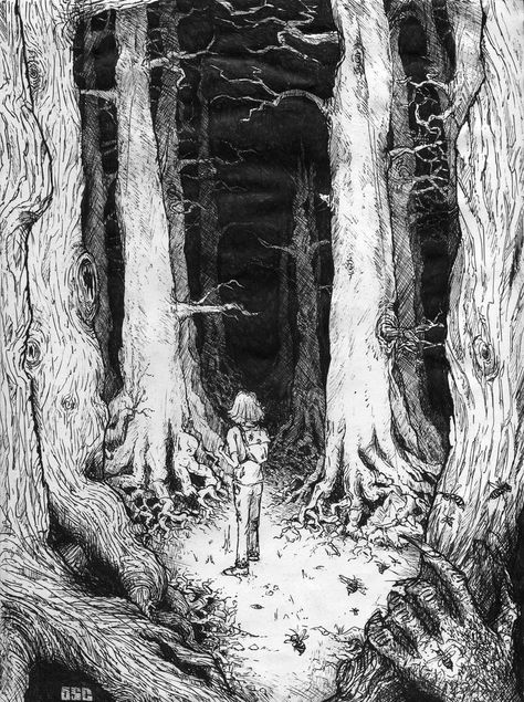 Grafic Art, Scene Illustration, Forest Drawing, Manga Drawing Tutorials, Forest Illustration, Art Et Illustration, Ink Sketch, Black And White Drawing, Ink Illustrations