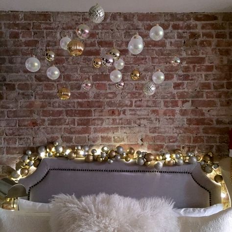 DIY Floating Christmas Ornaments — bows & sequins Floating Christmas Ornaments, Christmas Ornament Garland, Christmas Chandeliers, Glam Holiday Decor, Christmas Do It Yourself, Floating Ornaments, Floating Decorations, Glam Christmas Decor, Fishing Wire