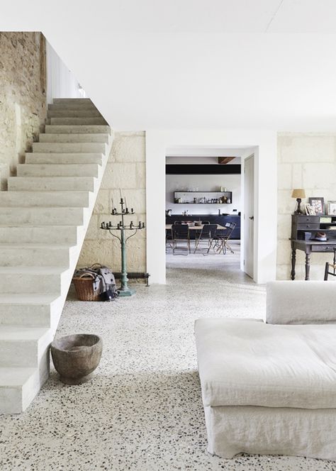 This traditional french country house has been modernised in a modern rustic style with a great mix of old and new. Terrazo Flooring, Design Interior Baie, Interior Flooring, Design Interior Modern, Terrazzo Floors, Gravity Home, Rustic French Country, Stair Case, Terrazzo Flooring