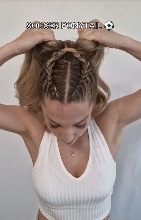 Try out this chic ponytail that’s perfect for sports! I’m calling it the soccer ponytail, so follow along to recreate this gorgeous, braided hairstyle with me. Soccer Braid Hairstyles, Sports Hairstyles Soccer, Cute Soccer Hairstyles, Soccer Ponytail, Reverse French Braids, Cute Sporty Hairstyles, Soccer Hairstyles, Soccer Hair, Picture Day Hair