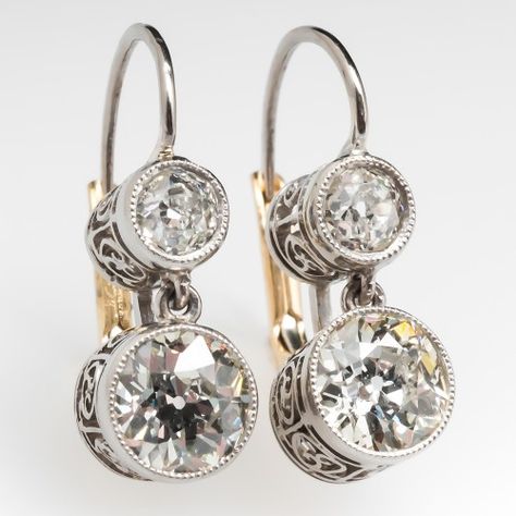 Estate Diamond Jewelry, Yellow Gold Earring, Lovely Jewellery, Diamond Drop Earrings, Exquisite Jewelry, Elegant Earrings, Victorian Era, Bling Bling, Vintage Earrings