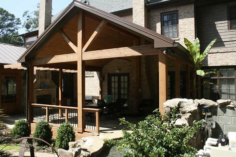 Open Gable Front Porch, Gable Front Porch, Gable Porch, Gable Roof Porch, Porch Gable, Gable Roof Design, Mobile Home Exteriors, Cedar Posts, Porch Fireplace