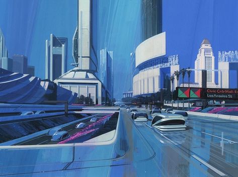 Design Quotes Art, Syd Mead, Sci Fi City, Arte Grunge, Futuristic Art, Futuristic City, Future City, Science Fiction Art, Retro Futuristic