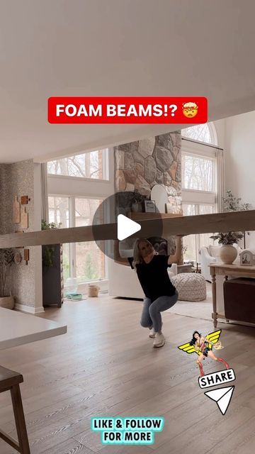 Redo Spaces • DIY • Interior Design • Remodel • Home on Instagram: "Wood Beams Made of Foam 🤩👇 

This is an awesome DIY video from @comestayawhile it looks like a real wood beam but no it’s foam! So much great DIY on her page!

She scored these beams from @architecturaldepot Heritage Timber Faux Beams 🤩 

Follow @redospaces for more great DIY ideas and content from around the 🌎 

#redodpaces #diy #foamprojects #woodbeams #buildityourself #beamdesigns #handmadehome #foamcrafting #creativeconstruction #structuralbeauty #homemademodern #artisanalarchitecture #innovativeinteriors #foam #craftersofinstagram #easydiy #diyshop #crafty #craftylife #remodel #diyidea #foamposite #homeremodeling #homeremodel #renovationideas #remodelingideas #houseremodel #fixerupperstyle #homerenovations #hometr Diy Foam Wood Beams, Faux Foam Beams, Foam Faux Wood Beams, Beam Covering Ideas Living Rooms, Foam Wood Beams, Kitchen Ceiling Beams, Diy Faux Beams, Even Better Beige, Faux Wooden Beams