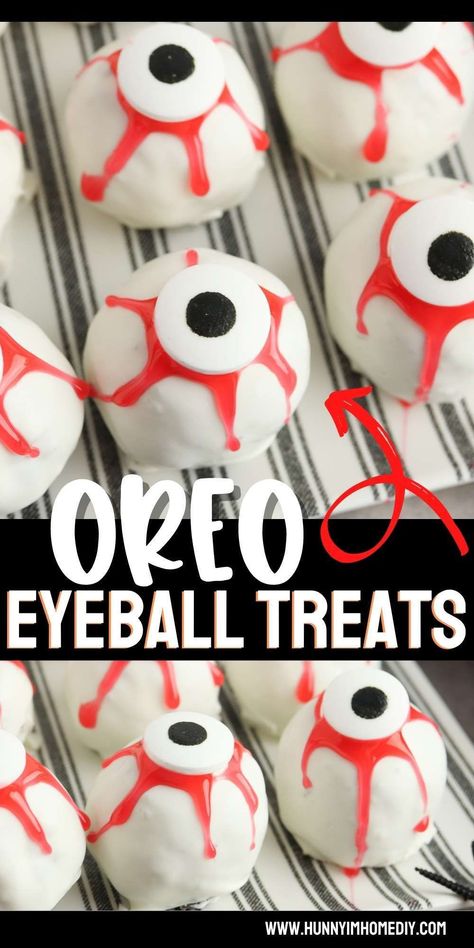 Oreo Balls Halloween Treats, Oreo Ball Eyeballs, Oreo Truffle Eyeballs, Oreo Eyeballs Halloween Treats, Halloween Treats Spooky, Halloween Teeth Treats, Eyeball Cake Pops Halloween, Eyeball Oreo Balls, Eye Balls Halloween