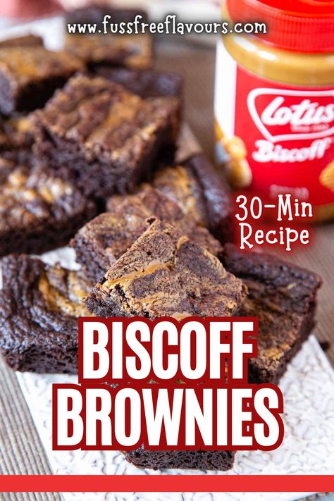 Serve these Biscoff Brownies to your family. These taste delicious and are a real treat for everyone! Biscoff Brownies, Pudding Desserts Recipes, Cocoa Brownies, 30 Min Meals, Biscoff Spread, Lotus Biscoff, Pudding Desserts, Desserts Recipes, 3 Ingredient