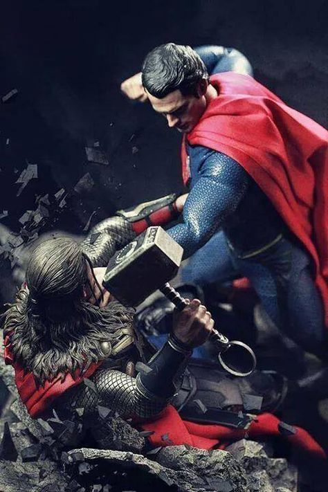 Thor vs Superman Toys Thor Vs Superman, Dynamic Action, Superman Man Of Steel, Man Of Steel, Action Poses, Chris Evans, Thor, Superman, Marvel