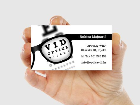 Optika Vid business card Doctor Business Cards, Eyewear Store Design, Optometry Office, Visiting Card Design, Optical Shop, Eyewear Shop, Store Design Interior, Glasses Shop, Visiting Cards