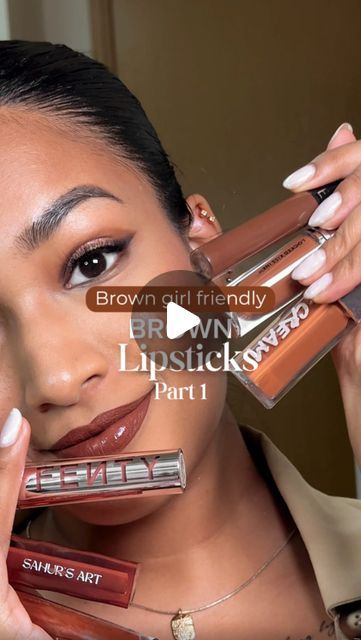 Brown Lipsticks For Brown Skin, Lipstick For Brown Skin, Honey Waffles, Fenty Gloss, Lipstick On Brown Skin, Cream Lip Stain, Brown Skin Makeup, Brown Lipstick, Brown Aesthetic