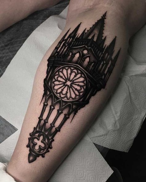 Sake Tattoo, Cathedral Tattoo, Church Tattoo, Tattoos Mandala, Skeleton Hand Tattoo, Back Of Shoulder Tattoo, Tattoos Geometric, Spooky Tattoos, Leg Sleeve Tattoo