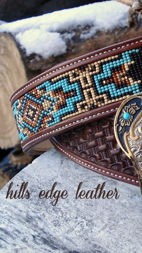 Beaded Belts Patterns, Beaded Belts, Loom Hats, Cowboy Hat Bands, Leather Goodies, Native Beading Patterns, Beaded Dog Collar, Bead Loom Designs, Loom Jewelry