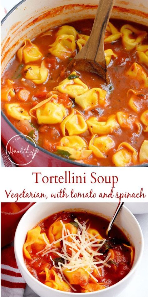 This tortellini soup recipe with spinach and tomatoes is a delicious family dinner that is simple to make, and my family loves it! And it happens to be vegetarian. #tortellini #soup Tortellini Soup Vegetarian, Vegetarian Tortellini Soup, Vegetarian Tortellini, Recipe With Spinach, Tomato Tortellini, Soup Vegetarian, Delicious Family Dinners, Tortellini Soup, Tasty Vegetarian Recipes