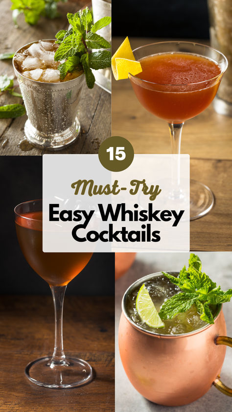 Easy Whiskey Cocktails Cocktail Recipes With Whiskey, Gentlemen Jack Cocktails, Girly Whiskey Drinks, Easy Whisky Cocktails, Whisky Drinks Recipes, Wiskey Mix Drink Easy, Scotch Drinks Cocktails, Wiskey Mix Drink, Whiskey Mixers