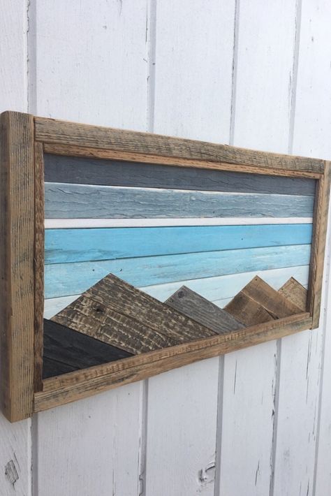 Pallet Wood Art Wall Decor, Pallet Mountain Wall Art, Lathe Board Projects Ideas, Diy Wooden Wall Art, Reclaimed Barn Wood Projects, Reclaimed Wood Ideas, Wood Lath Art, Wood Mountain Wall Art, Pallet Art Diy