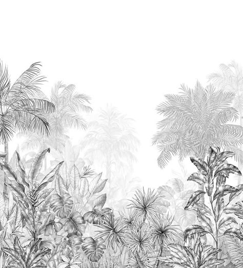 Tree Wallpaper Texture, Graffiti Interior, Monochrome Wallpaper, Jungle Mural, Wallpaper Tropical, Black Monochrome, Deco Jungle, Tropical Background, Flower Graphic Design