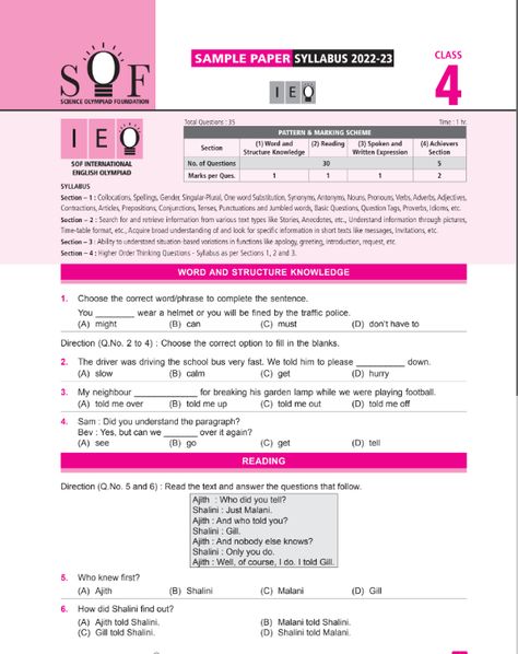 Official Class 4 IEO English Olympiad sample question paper English Exam Papers, Olympiad Exam, Jumbled Words, Sample Question Paper, Kids Worksheet, Test Exam, Model Question Paper, Fruit Designs, Hindi Language Learning