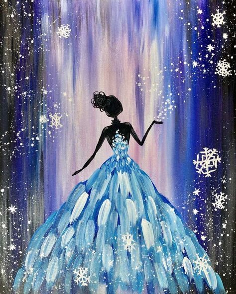 Weather Goddess, Snowflake Dance, Pinots Palette Paintings, Palette Winter, Pinots Palette, Painting Parties, Best Paint, Painting Classes, Soyut Sanat Tabloları