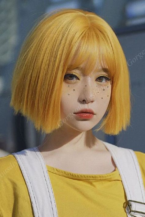 This post has the BEST yellow hair ideas! I can't wait to buy a few of these wigs!! Yellow Hair Color, Short Straight Hair, Aesthetic People, Yellow Hair, Hair Reference, Short Wigs, Straight Wig, Portrait Inspiration, Aesthetic Hair