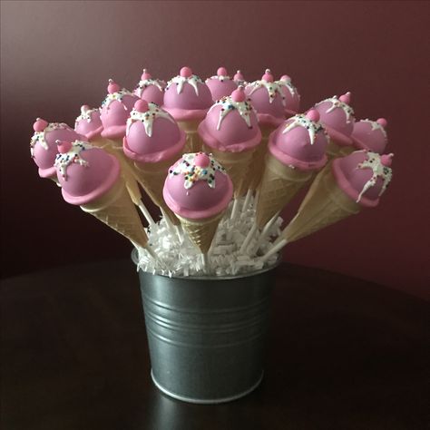 Ice Cream Cone Cake Pops Cake Pops Ice Cream, Cone Treats, Diy Ice Cream Cone, Cone Cake Pops, Ice Cream Cone Cake Pops, Ice Cream Cake Pops, Cone Cake, Ice Cream Cone Cake, Pops Cake