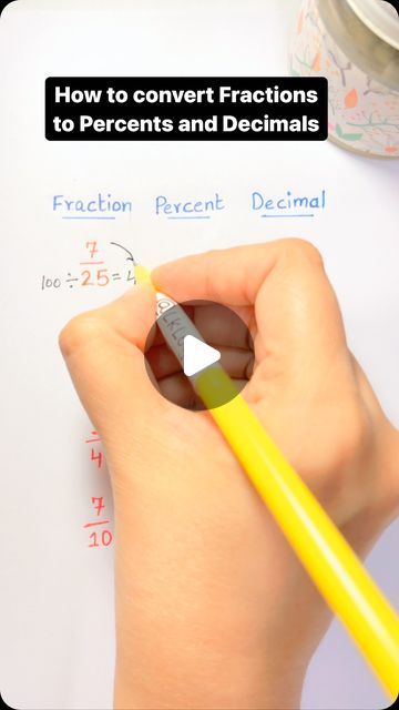 How To Turn Fractions Into Decimals, Fraction Into Percentage, Fraction To Percentage, Fractions To Percentages, Teaching Percents, Converting Decimals To Fractions, Fraction To Decimal, Converting Fractions To Decimals, Decimal Fractions