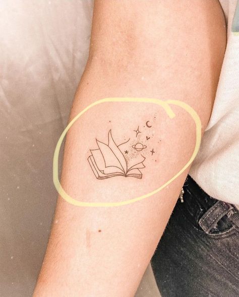 Book Tattoo Behind Ear, Book Flower Tattoo Ideas, Book Space Tattoo, Book Shoulder Tattoo, Book Tattoo Wrist, Butterfly Book Tattoo, Butterfly And Book Tattoo, Book Inspired Tattoos Small, Book And Music Tattoo