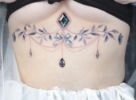 Gem Tattoo Design, Chandelier Tattoo, Jewelry Tattoo Designs, Gem Tattoo, Floral Thigh Tattoos, Jewel Tattoo, Dragon Tattoo For Women, Chest Tattoos For Women, Tatuaje A Color