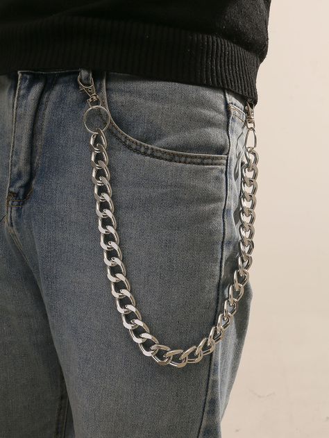 Silver  Collar  Iron   Embellished   Men Accessories Chain Pants, Jeans Chain, Pant Chains, Mens Pendant, Unisex Accessories, Wallet Fashion, Wallet Chain, Chains For Men, Leggings Shop