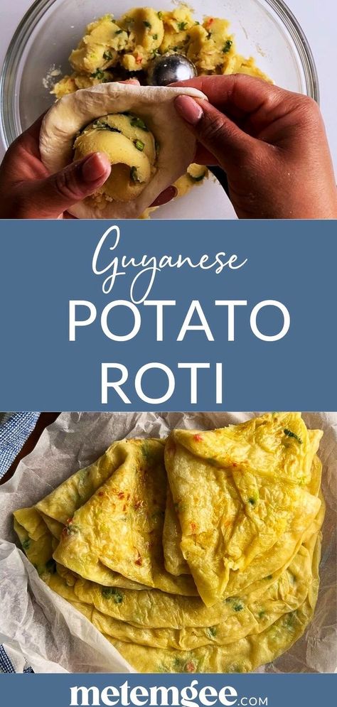 Potato Roti, Roti Bread, Guyanese Recipes, Island Recipes, Aloo Paratha, Trinidad Recipes, Indian Flat Bread, Trini Food, Roti Recipe