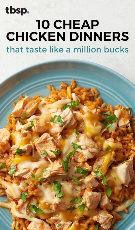 Easy chicken dinners that don't break the bank: What's not to love? Whether you like your chicken smothered in cheese or made easy in the slow cooker, these 10 dinner winners are as delicious as they are inexpensive. Cheap Chicken Dinners, Greek Chicken Salad Sandwich, Salsa Chicken, Chicken Dinners, Winner Winner Chicken Dinner, Chicken And Rice, Think Food, Quesadillas, Slow Cooker Chicken