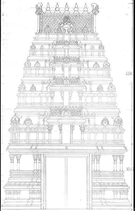 Temple Design For Aari Work, Kovil Gopuram Drawing, Gopuram Design Aari Work, Temple Gopuram Drawing, Temple Aari Work Design, Temple Sketches Indian Easy, Prabhavali Design Sketch, Temple Architecture Sketch, Temple Pencil Drawing