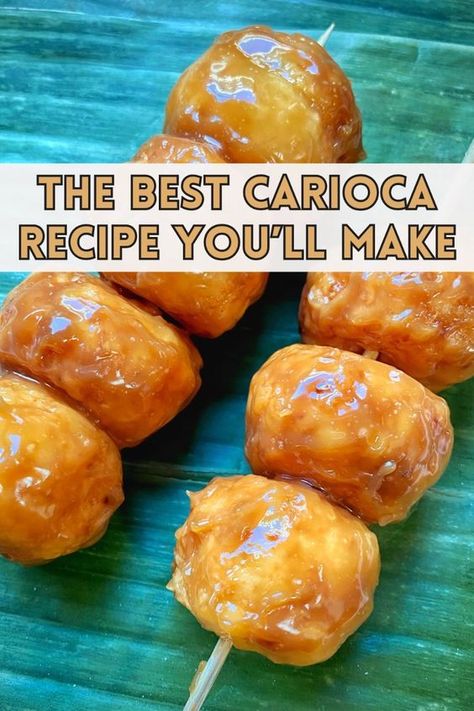 Carioca, sometimes spelled karioka or called cascaron, is my favorite Filipino dessert. While the Philippines has so many great desserts, carioca is pretty underrated! The carioca recipe is quite simple and will be the best one you make, with the most addicting sauce. Karioka Recipe Filipino Desserts, Carioca Recipe Filipino Desserts, Cascaron Filipino Dessert, Easy Filipino Desserts, Kakanin Filipino Desserts, Carioca Recipe, Karioka Recipe, Kalamay Recipe, Sweet Rice Balls