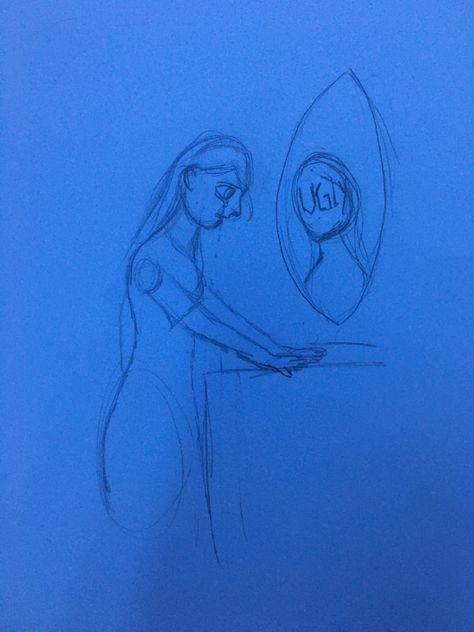 Insecure Drawing Mirror, Insecurity Sketch, Body Insecure Painting, Drawing My Insecurities, Insecurities Painting, Body Template Drawing, Insecure Body Drawing, Tired Person, Template Drawing