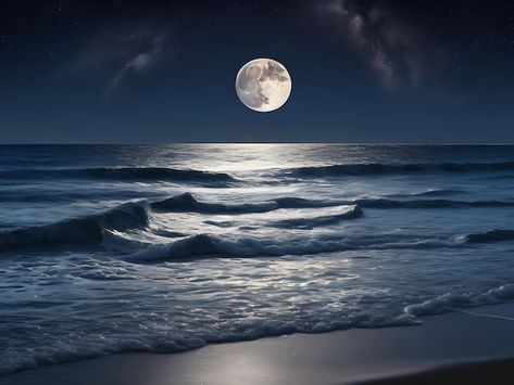 Night ocean landscape full moon and star... | Premium Photo #Freepik #photo #full-moon #moonlight #moonscape #moonlit Full Moon And Stars, Full Moon Pictures, Full Moon Photos, Night Ocean, Photo Night, Moon Photos, Ocean Landscape, Moon Pictures, Moon And Star