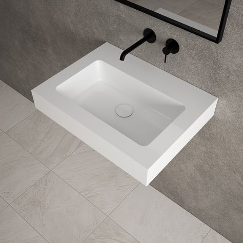 For a minimalist look, let the basin do the talking with a design that stands out. Forgo furniture and simply wall mount for a modern look. Our Bloc basin collection has a strong square look that commands attention. Basins are available in sizes 60cm to 140cm. View the collection in the wall hung basins section of the Basins tab on our website. #34stjohn #basin #sink #wallhungbasin #modernsink #squaresink #bathroomdesign #bathroom Toilet Vanity Unit, Timeless Bathroom Design, Bucket Sink, Brass Bathroom Accessories, Wall Hung Basin, Double Basin Vanity Unit, Wet Room Shower, Black Bathroom Accessories, Timeless Bathroom